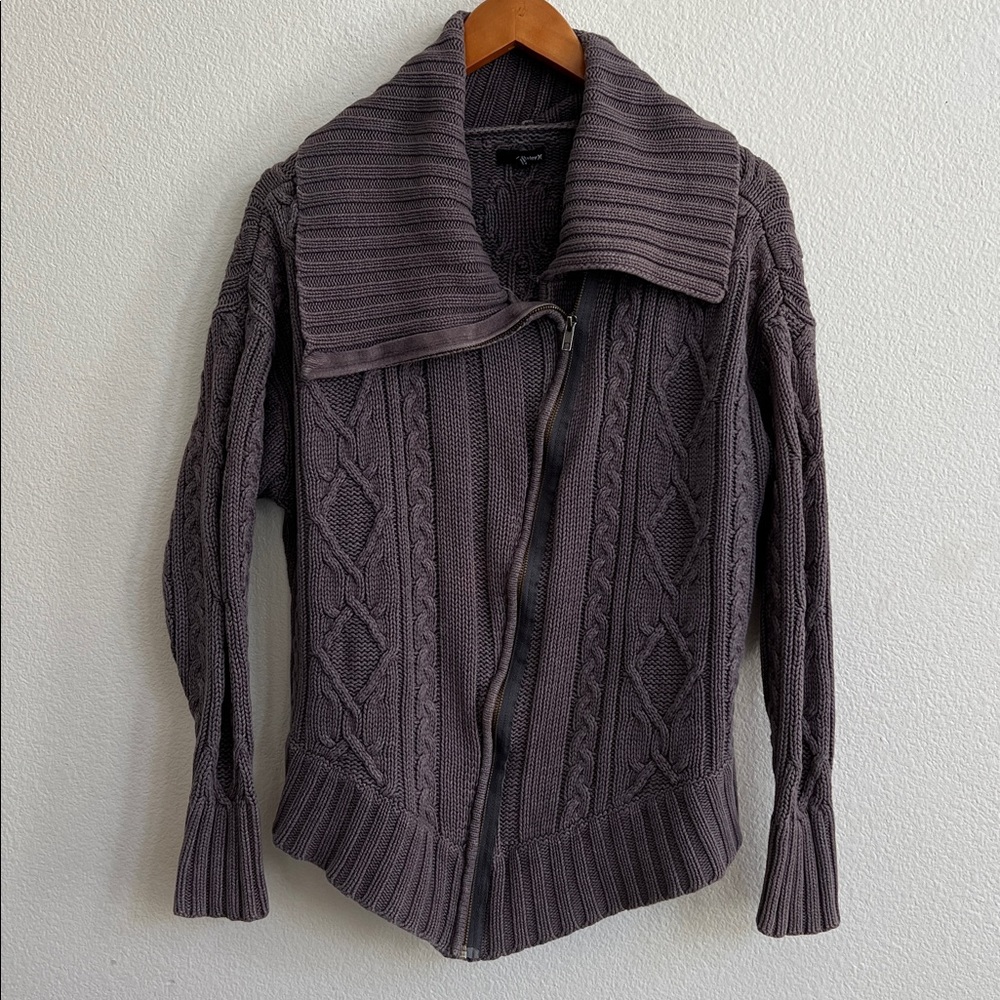 Hurley VTG Y2K Cable Knit Asymmetrical Front Zip & Hem Shawl Collar Sweater S